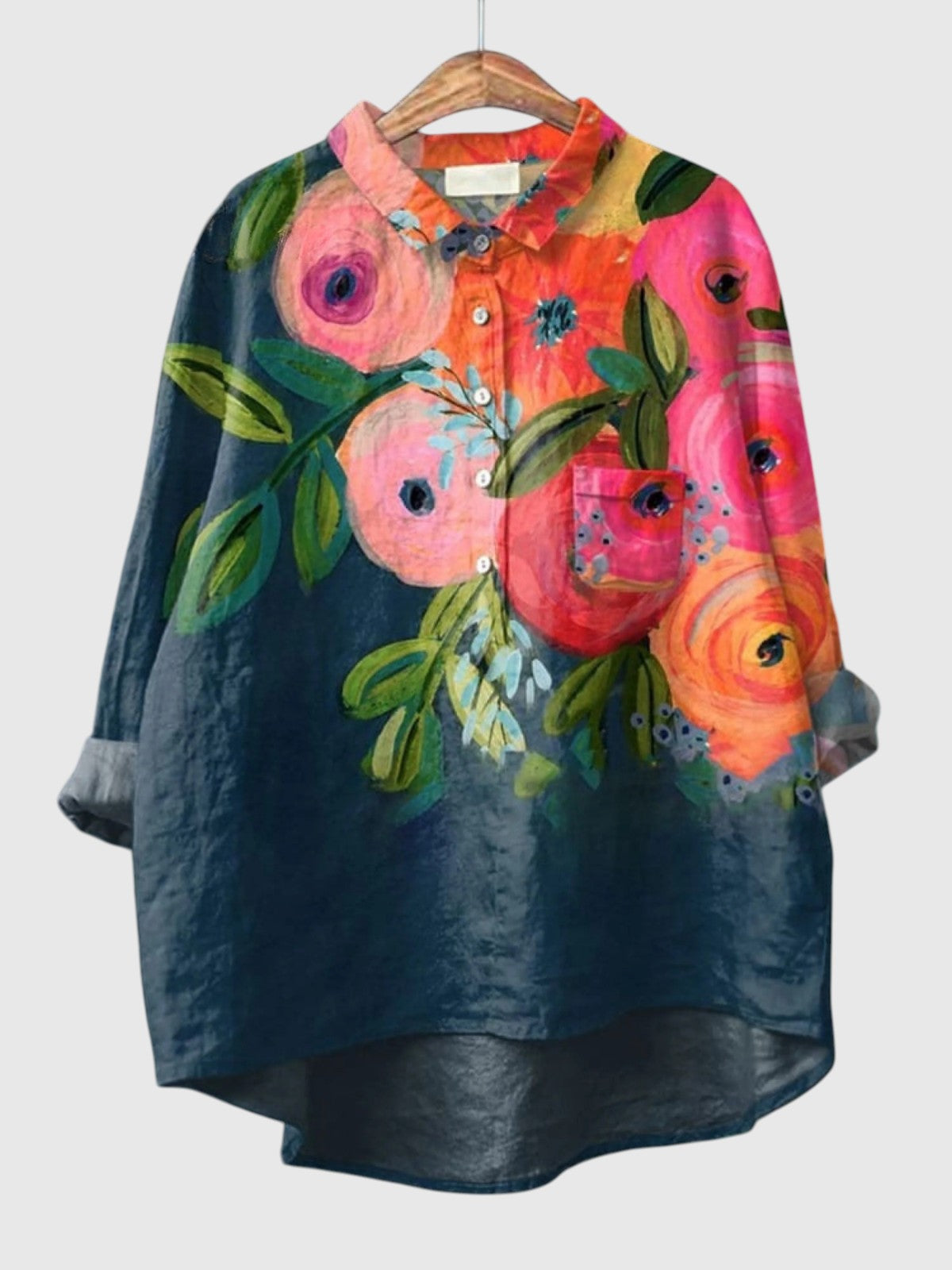 Lucrezia | Skjorte Marineblå Blomstret Oversized Langærmet til Kvinder