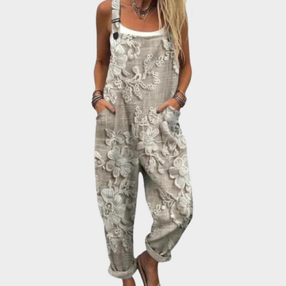 Mirta | Overalls Beige Blomsterblonde Lin Afslappet til Kvinder