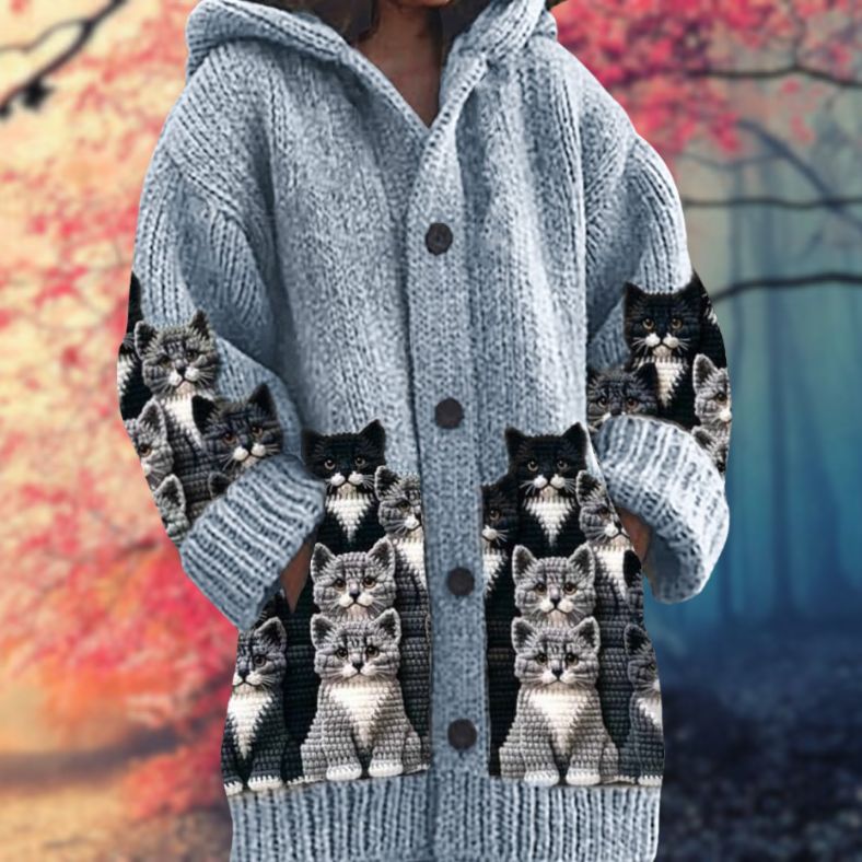 Rosario | Cardigan Beige Heste-Print Hættetrøje Langærmet til Kvinder