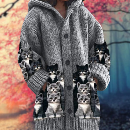 Rosario | Cardigan Beige Heste-Print Hættetrøje Langærmet til Kvinder