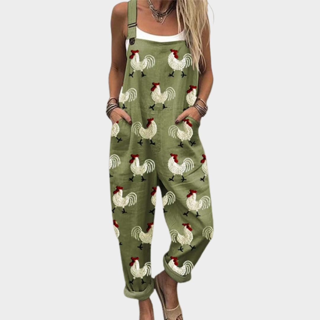 Greta | Overalls Grøn Hane-Print Afslappet til Kvinder