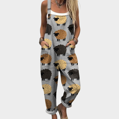 Nadège | Overalls Grå Fårprint Afslappet Jumpsuit til Kvinder