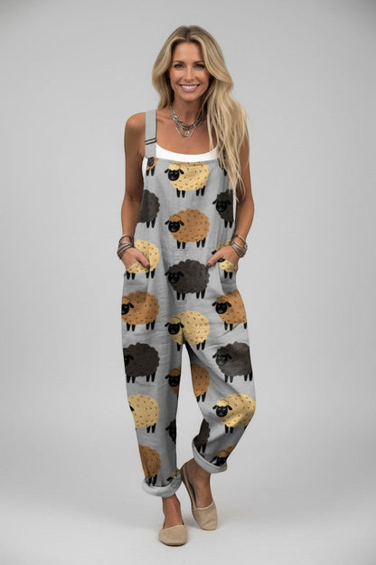 Nadège | Overalls Grå Fårprint Afslappet Jumpsuit til Kvinder