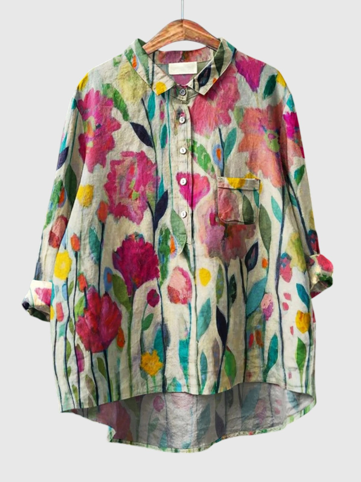 Fiorella | Skjorte Blomstret Lin Oversized Knapper til Kvinder