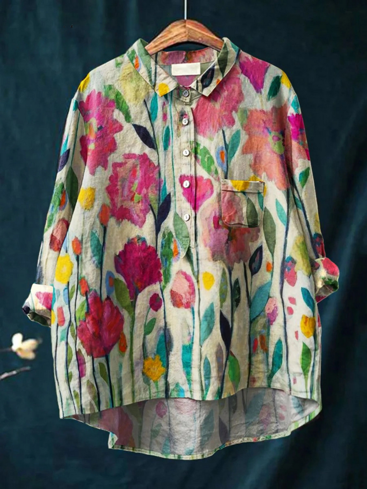 Fiorella | Skjorte Blomstret Lin Oversized Knapper til Kvinder