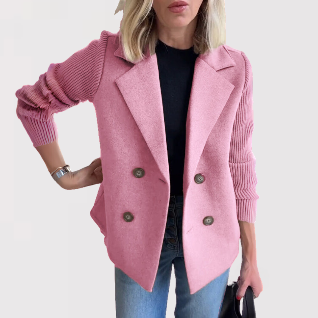 Florentine | Jakke Pink Uld-look Dobbeltknappet Strikkede Ærmer til Kvinder