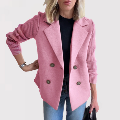 Florentine | Jakke Pink Uld-look Dobbeltknappet Strikkede Ærmer til Kvinder