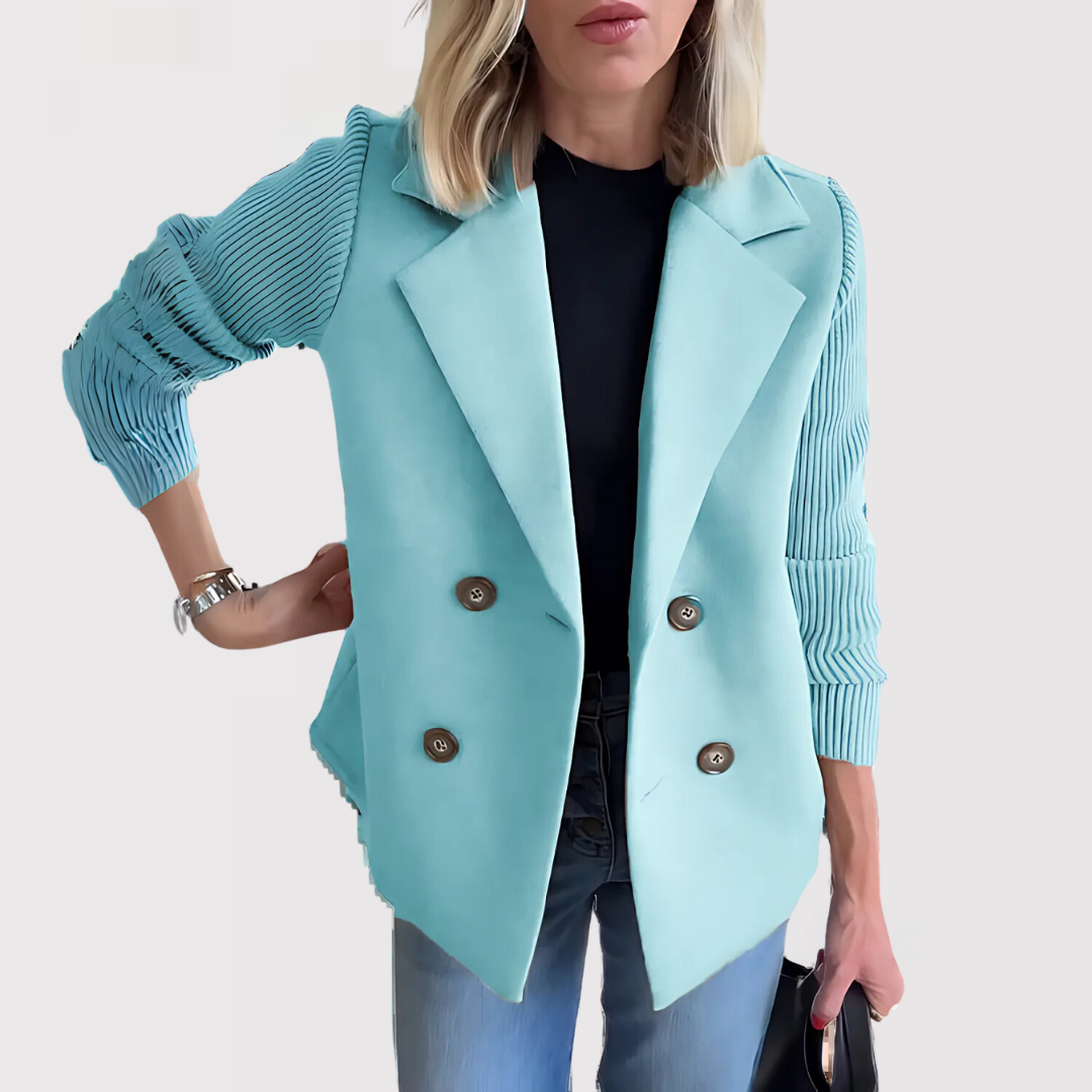 Florentine | Jakke Pink Uld-look Dobbeltknappet Strikkede Ærmer til Kvinder
