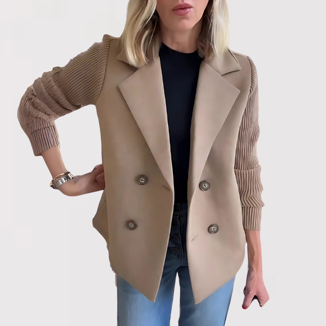 Florentine | Jakke Pink Uld-look Dobbeltknappet Strikkede Ærmer til Kvinder