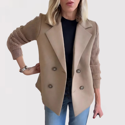 Florentine | Jakke Pink Uld-look Dobbeltknappet Strikkede Ærmer til Kvinder