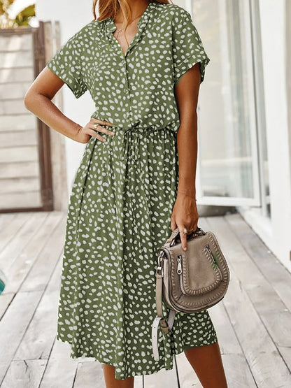 Camille | Midi Sommerkjole Hvid Leopardprint Viskose Bindebånd til Kvinder