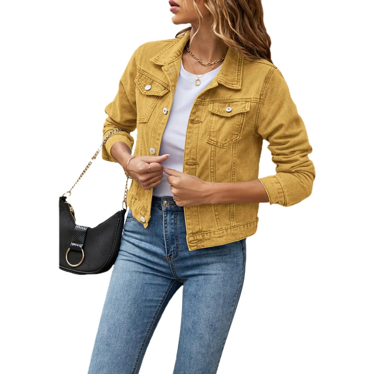 Viveca | Denimjakke Koboltblå Denim Cropped Knapper til Kvinder