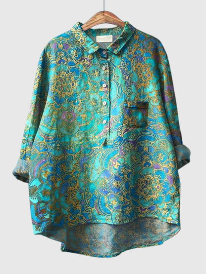 Catalina | Skjorte Turkis Mandala-print Langærmet til Kvinder