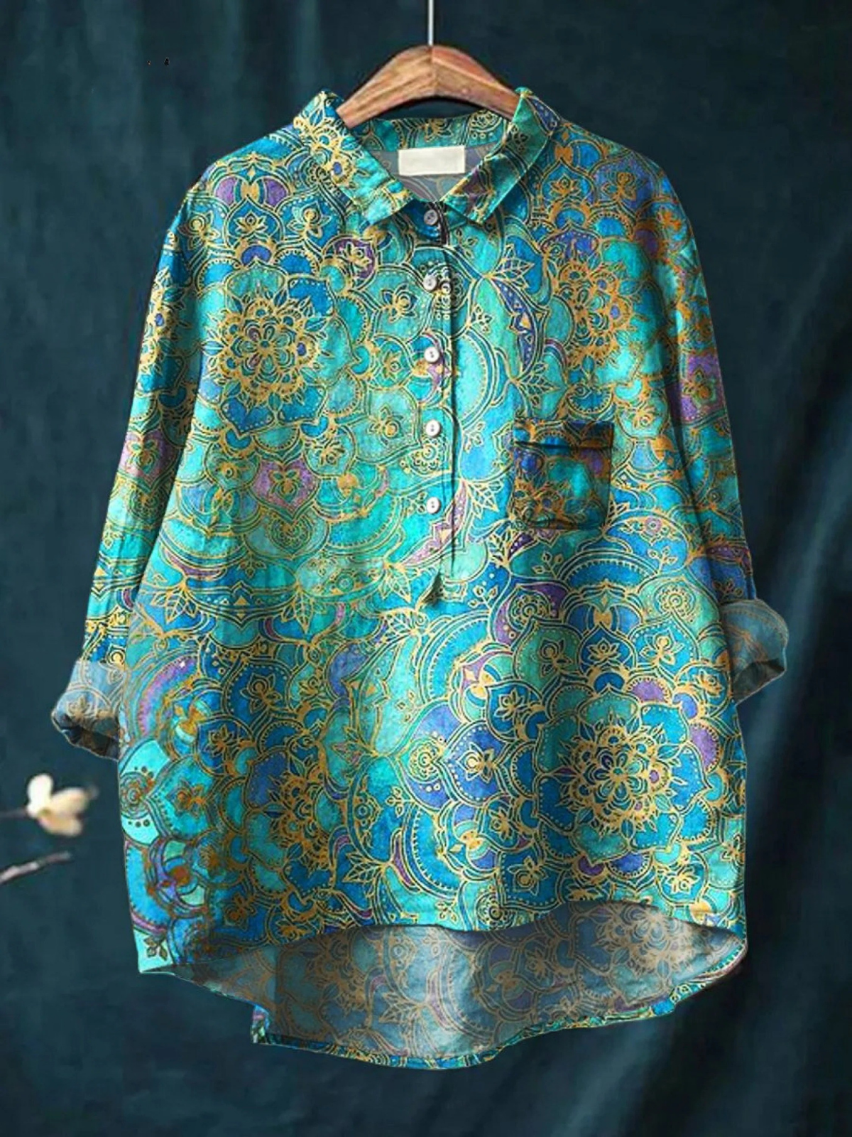 Catalina | Skjorte Turkis Mandala-print Langærmet til Kvinder