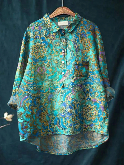 Catalina | Skjorte Turkis Mandala-print Langærmet til Kvinder