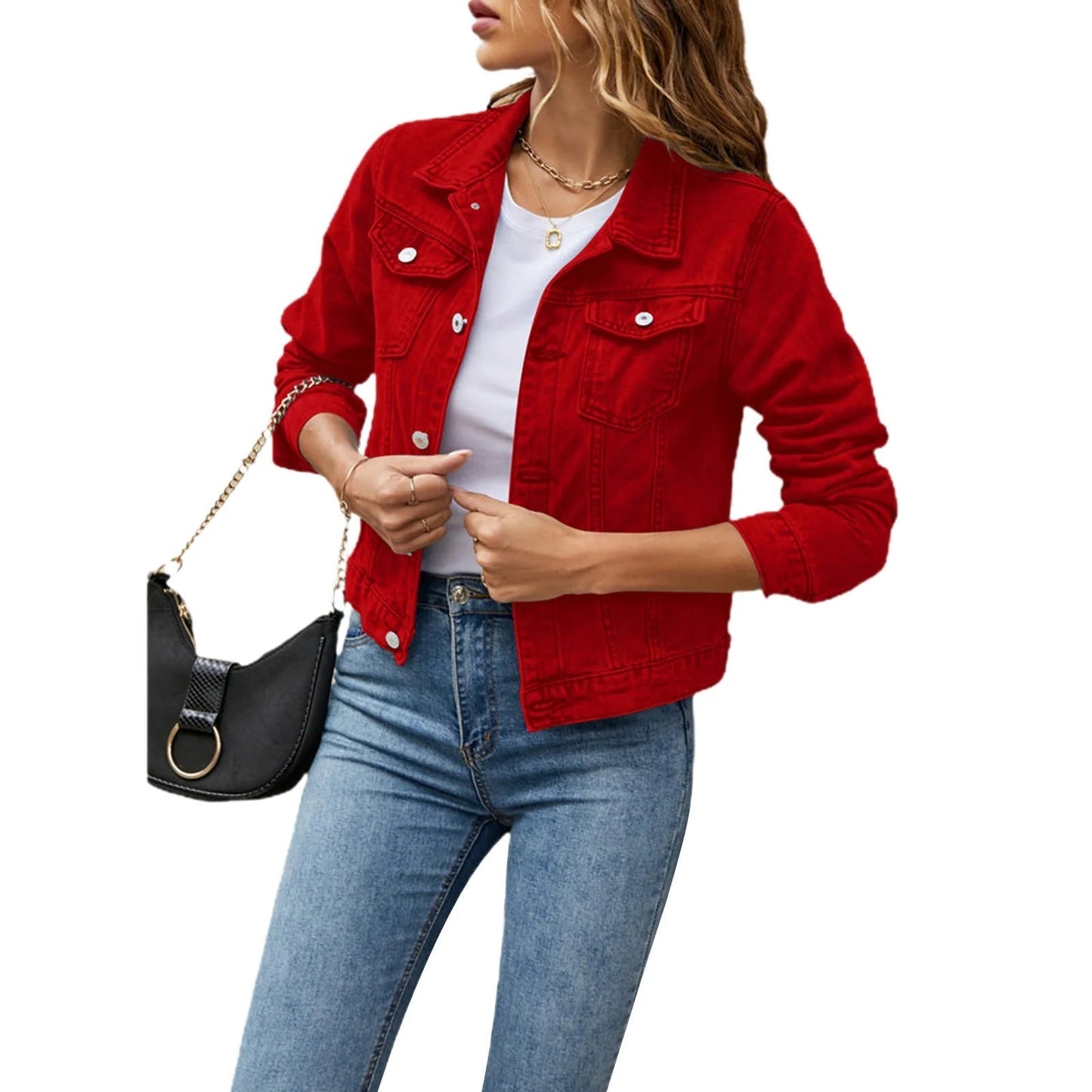 Viveca | Denimjakke Koboltblå Denim Cropped Knapper til Kvinder