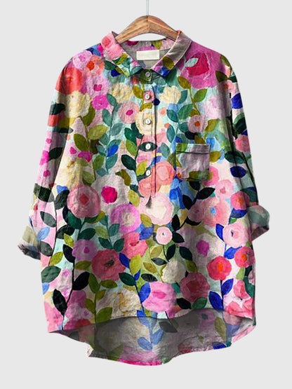 Rosalind | Skjorte Blomstret Lin Oversized Knapper til Kvinder