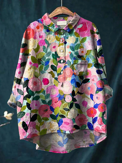Rosalind | Skjorte Blomstret Lin Oversized Knapper til Kvinder