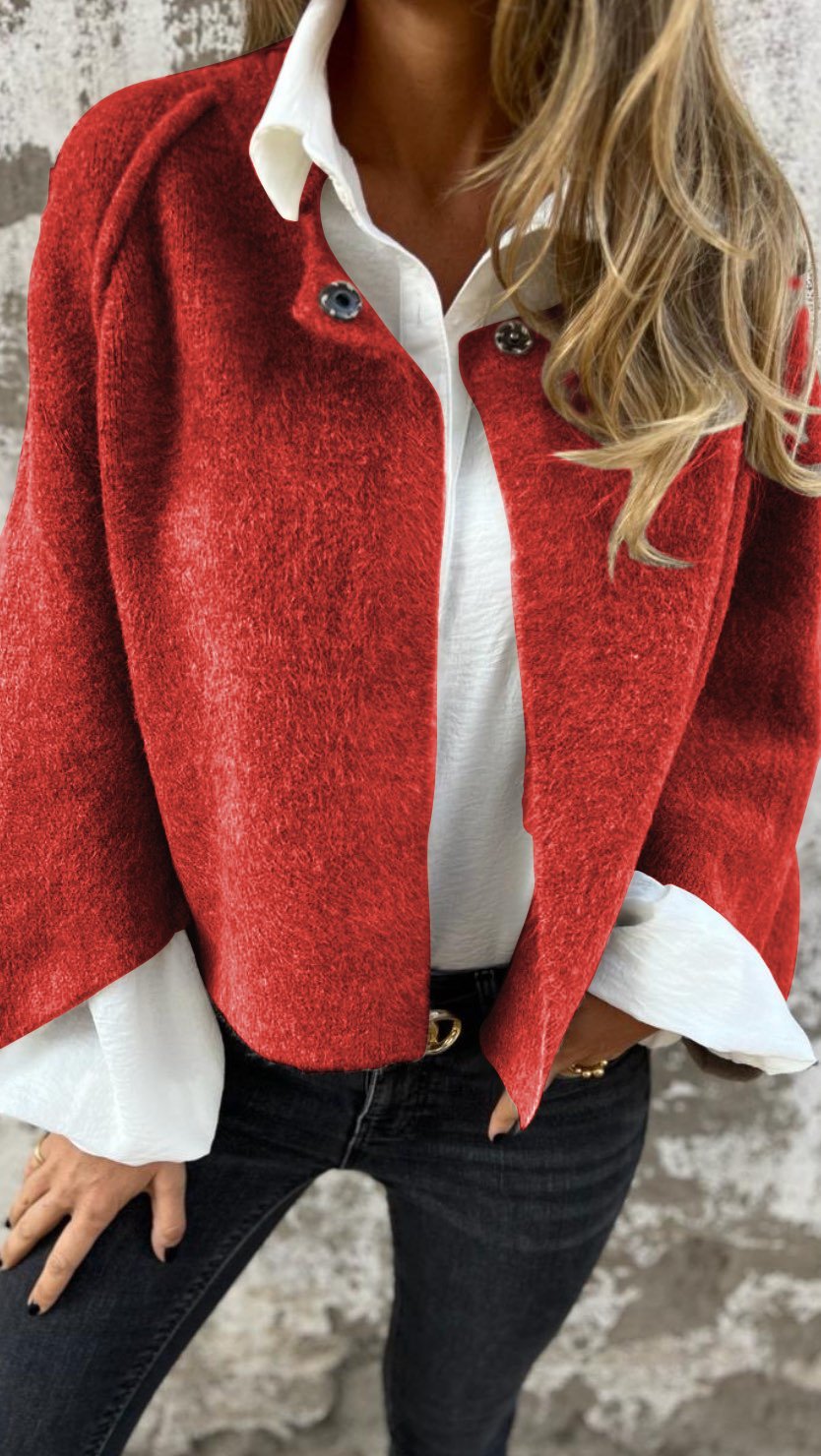 Nadège | Cardigan Beige Uld Strikket Jakke med Smykkeknapper til Kvinder