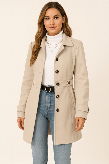 Danielle | Overgangsjakke Beige Uld Getailleret Knapper til Kvinder