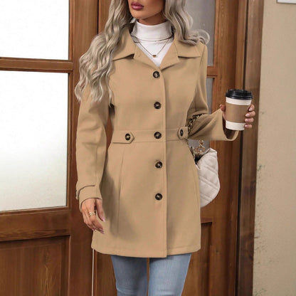 Danielle | Overgangsjakke Beige Uld Getailleret Knapper til Kvinder