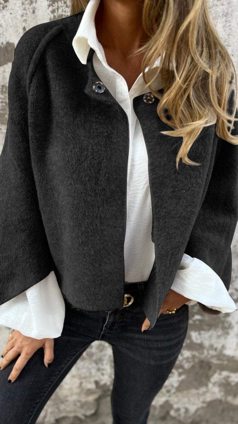 Nadège | Cardigan Beige Uld Strikket Jakke med Smykkeknapper til Kvinder