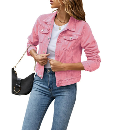 Viveca | Denimjakke Koboltblå Denim Cropped Knapper til Kvinder