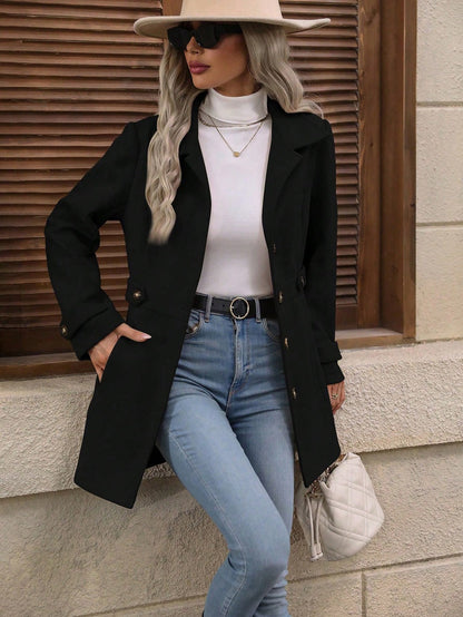 Danielle | Overgangsjakke Beige Uld Getailleret Knapper til Kvinder