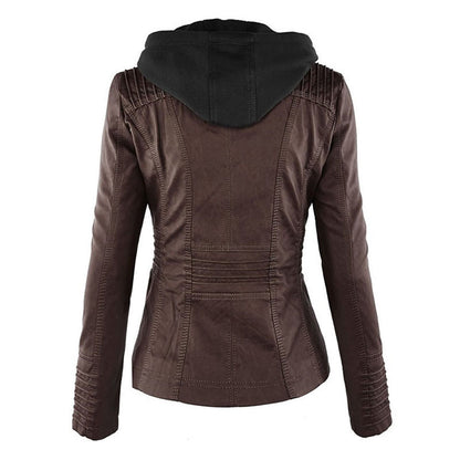 Solange | Bikerjakke Cognac Faux Læder Hætte Moto-stil til Kvinder