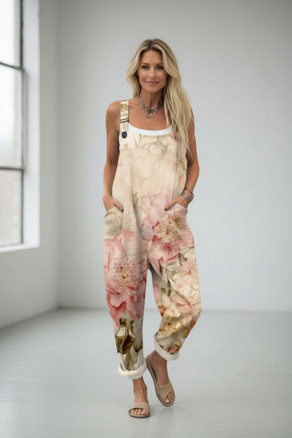 Ginevra | Jumpsuit Blomstret Cremefarvet Lin Seler til Kvinder
