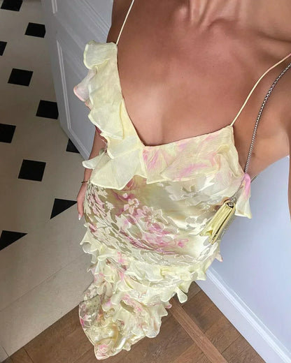 Isabelle Rousseau | Maxi blomsterkjole med romantiske flæser