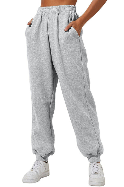 Mireia | Joggingbukser Beige Sweat Højtaljede med Ribkant til Kvinder