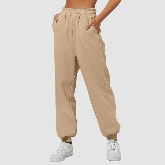 Mireia | Joggingbukser Beige Sweat Højtaljede med Ribkant til Kvinder