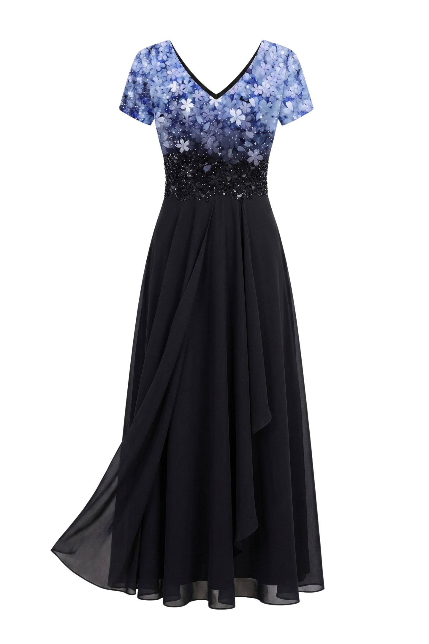Camille Laurent | Elegant festkjole i midi-længde med blomsterprint og chiffon