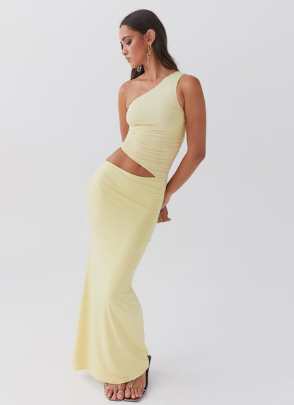 Celina | Maxi Festkjole Lys Gul One-Shoulder Cut-Out til Kvinder