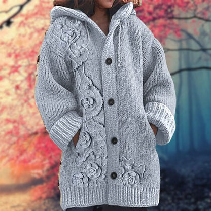 Rosario | Cardigan Beige Heste-Print Hættetrøje Langærmet til Kvinder