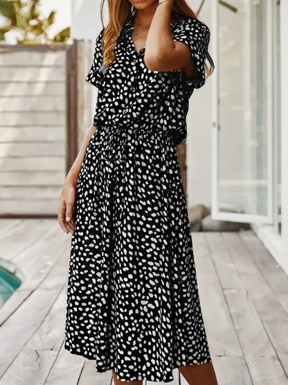 Camille | Midi Sommerkjole Hvid Leopardprint Viskose Bindebånd til Kvinder