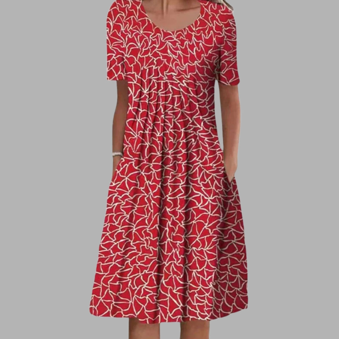 Natalie | Midi Sommerkjole Marineblå Blomsterprint A-linje med Lommer til Kvinder