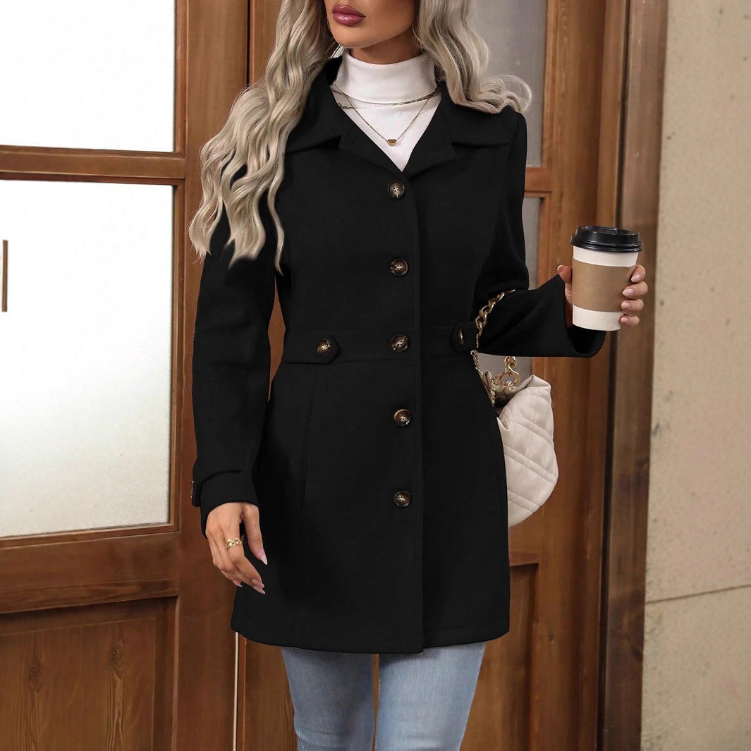 Danielle | Overgangsjakke Beige Uld Getailleret Knapper til Kvinder
