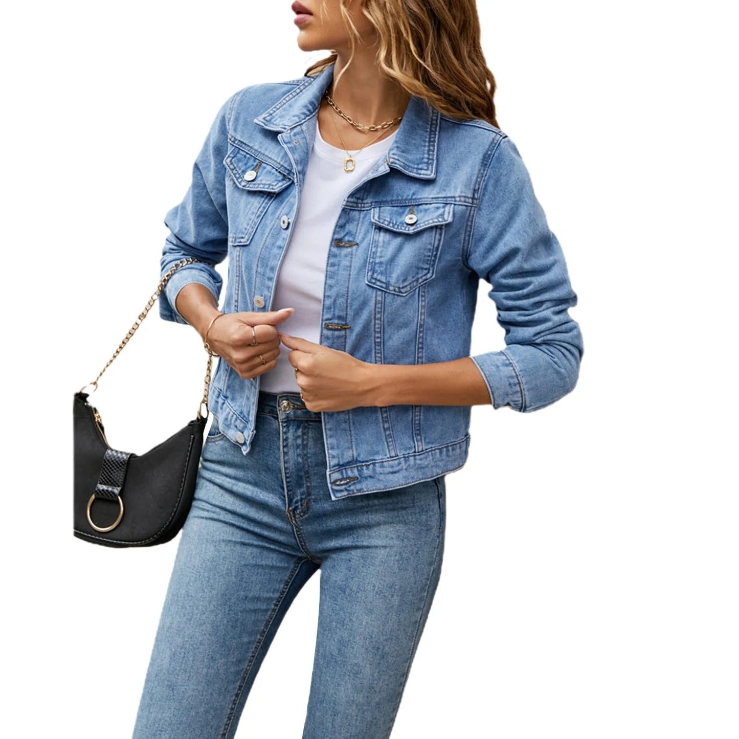 Viveca | Denimjakke Koboltblå Denim Cropped Knapper til Kvinder