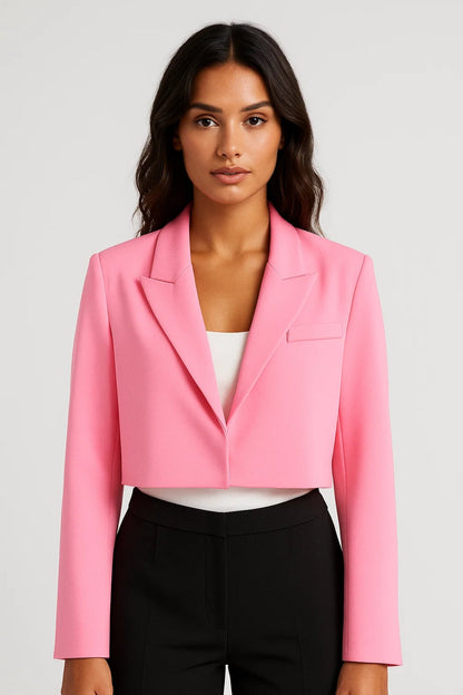 Anaïs | Cropped Blazer Pink Crepe Revers til Kvinder