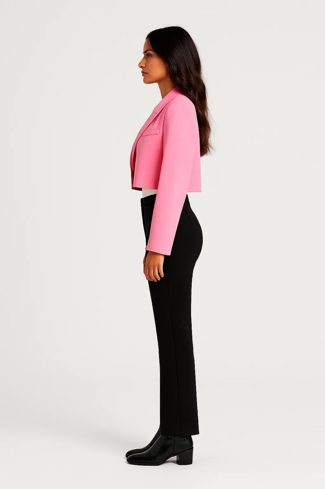 Anaïs | Cropped Blazer Pink Crepe Revers til Kvinder