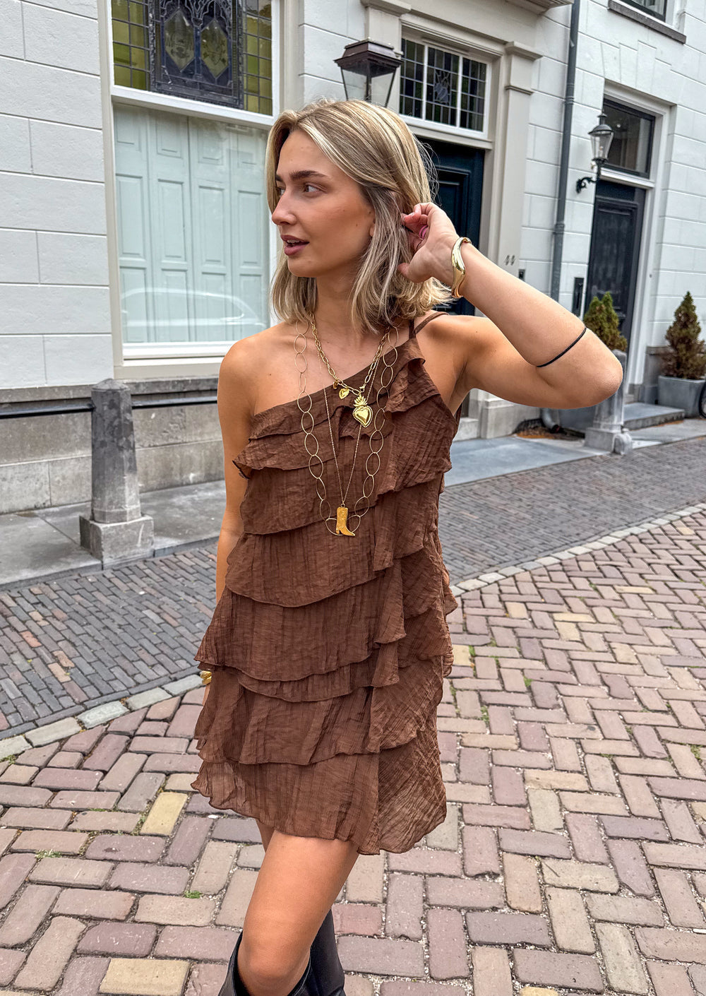 Séverine | Mini Kjole Blå Frynset Stropløs Fest til Kvinder