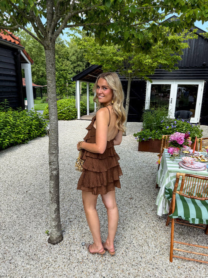 Séverine | Mini Kjole Blå Frynset Stropløs Fest til Kvinder