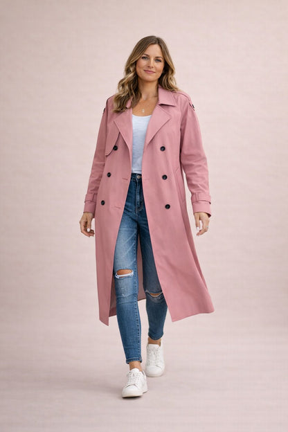 Améline | Trenchcoat Beige Dobbeltknappet Maxi til Kvinder