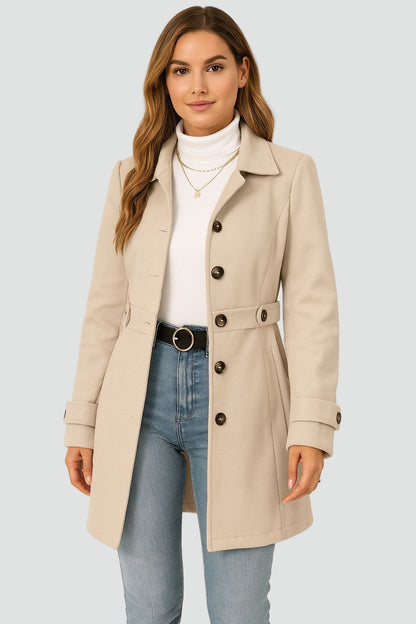 Danielle | Overgangsjakke Beige Uld Getailleret Knapper til Kvinder