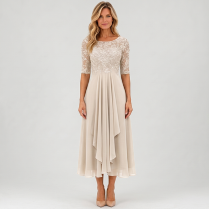 Camille Dupont midi-aftenkjole beige - model