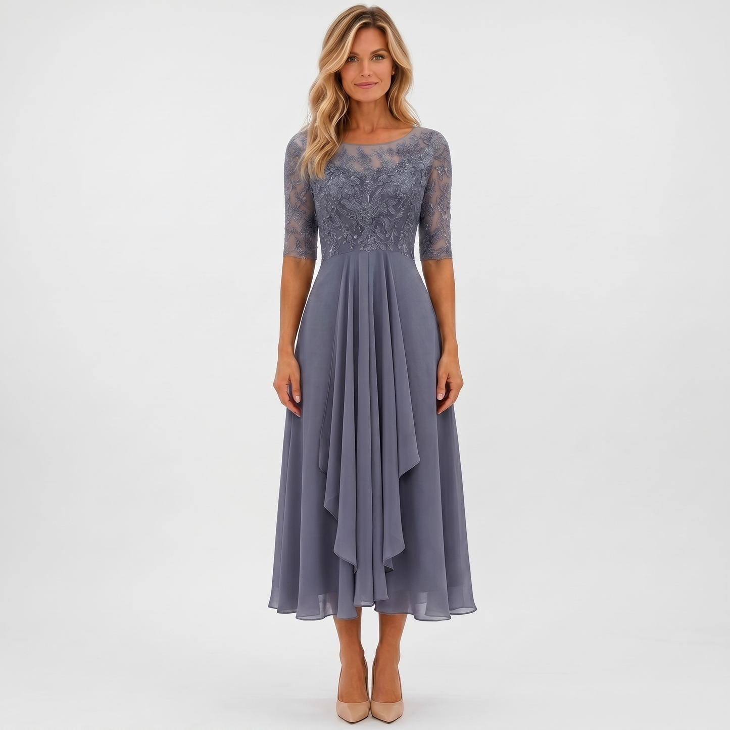 Camille Dupont midi-aftenkjole gra - model