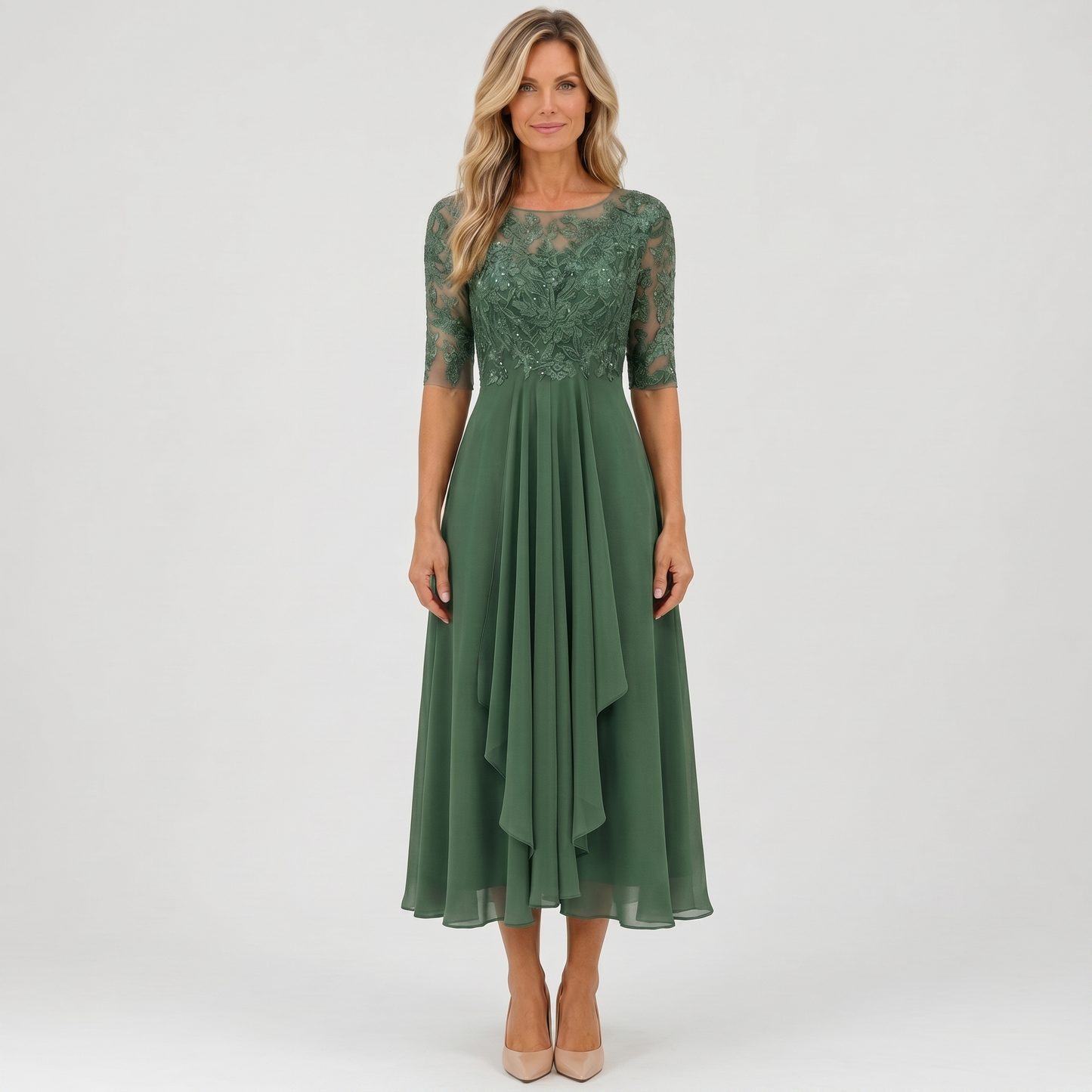 Camille Dupont midi-aftenkjole gron - model