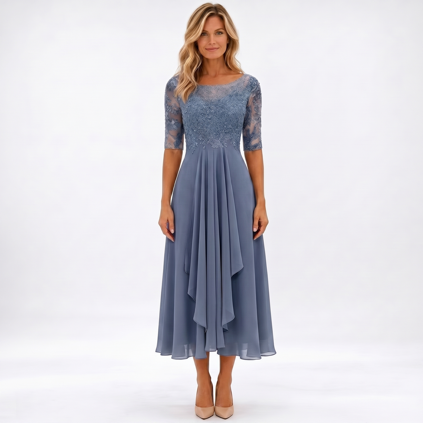 Camille Dupont midi-aftenkjole bla - model